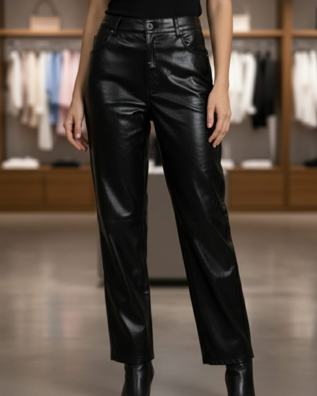 بنطلون جلد وايد ليج